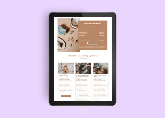 site Laura fernandes : mockup page soin sur ipad
